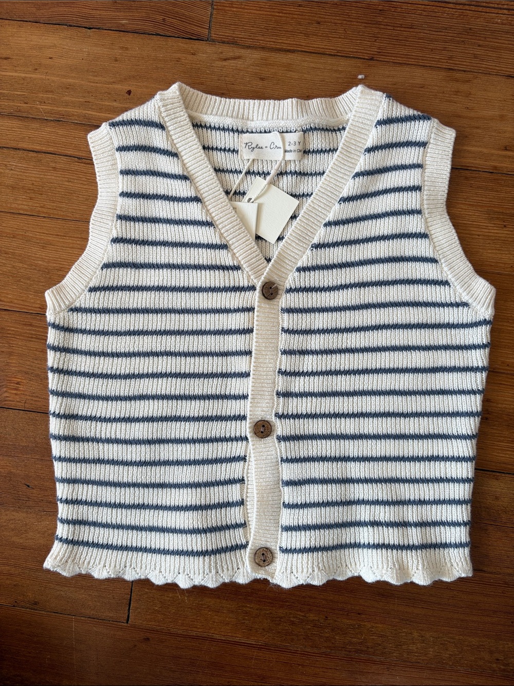 Rylee + Cru Cream and Navy Striped Knit Cotton Sweater Vest NWT Size 2-3Y